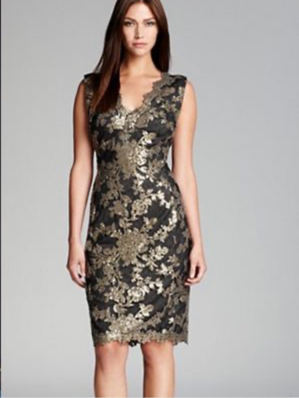 Tadashi Shoji Dress Bronze Gold Black Sequin Cocktail Part Dress Size 8